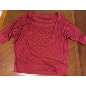 Eileen Fisher Sz L 70% Silk 30% Cotton Heathered Burgundy Maroon Drop Neck Top